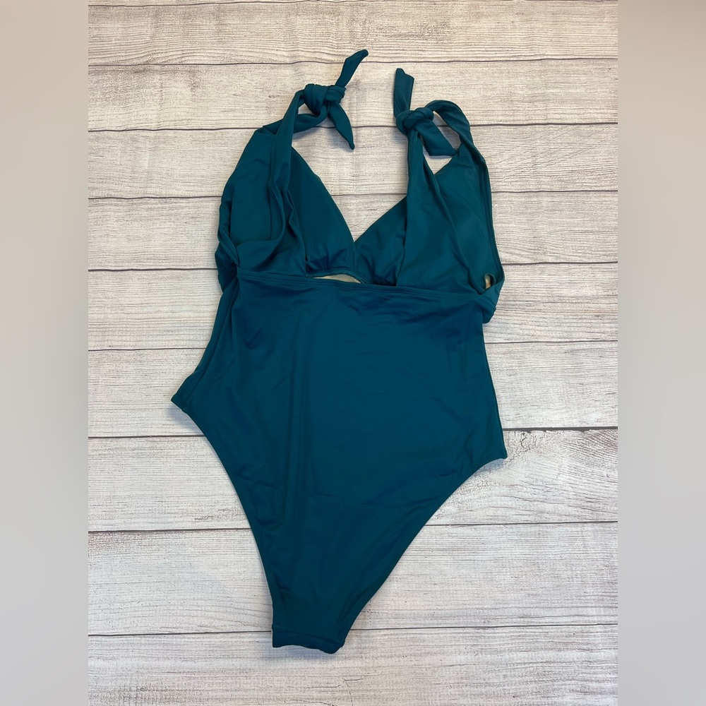 Swimsuits For All Teal Tie Shoulder One Piece Swimsuit Size 18 - Picture 8 of 9